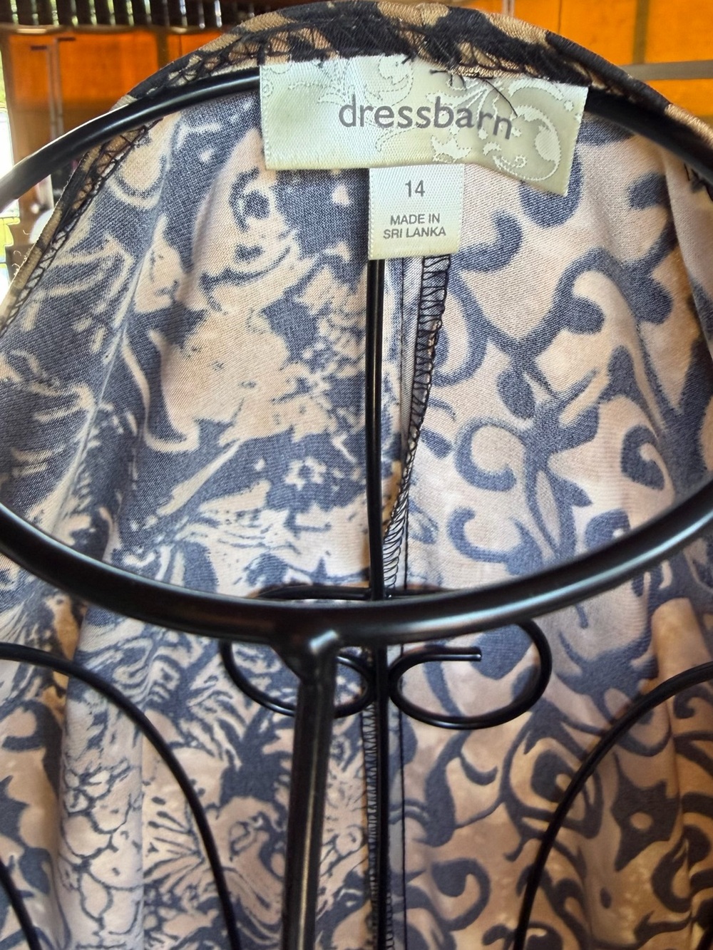DressBarn Black Tan Baroque Scroll Print Faux Wrap Midi Dress Size 14 - Picture 4 of 9